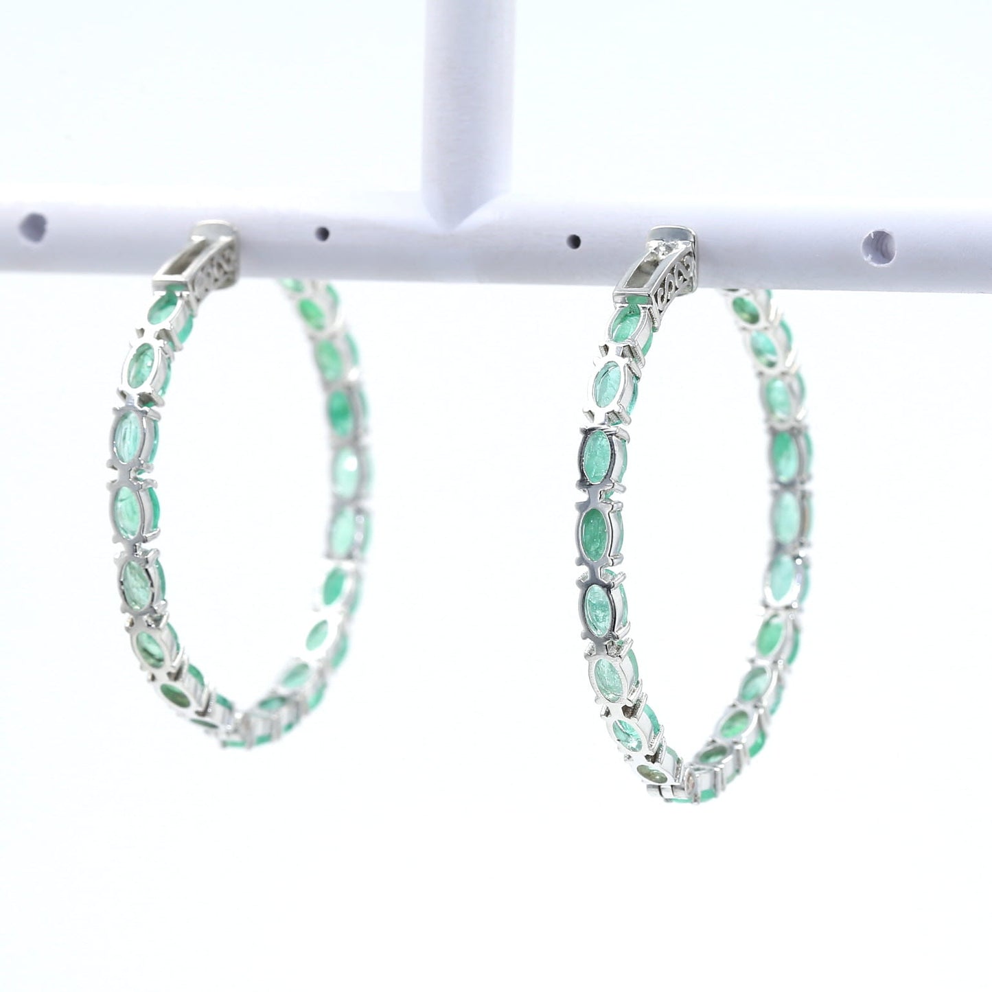 Colombian Emerald Earrings (1 pair): 12.5 ct tw Emeralds, 14K White Gold