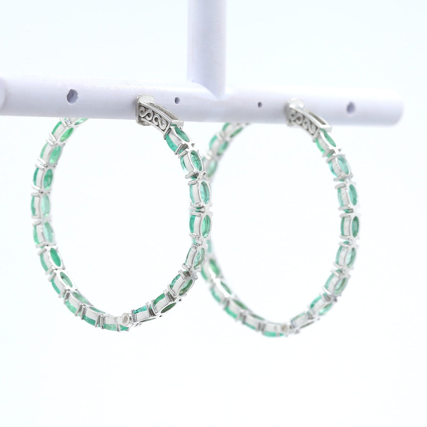 Colombian Emerald Earrings (1 pair): 12.5 ct tw Emeralds, 14K White Gold