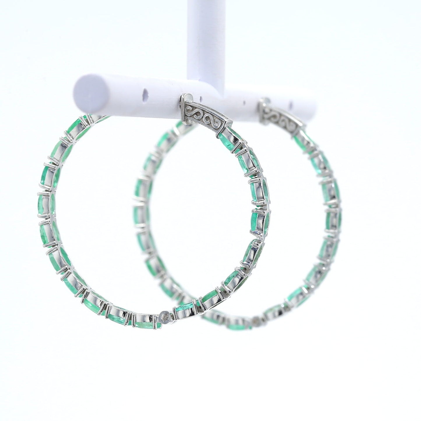 Colombian Emerald Earrings (1 pair): 12.5 ct tw Emeralds, 14K White Gold