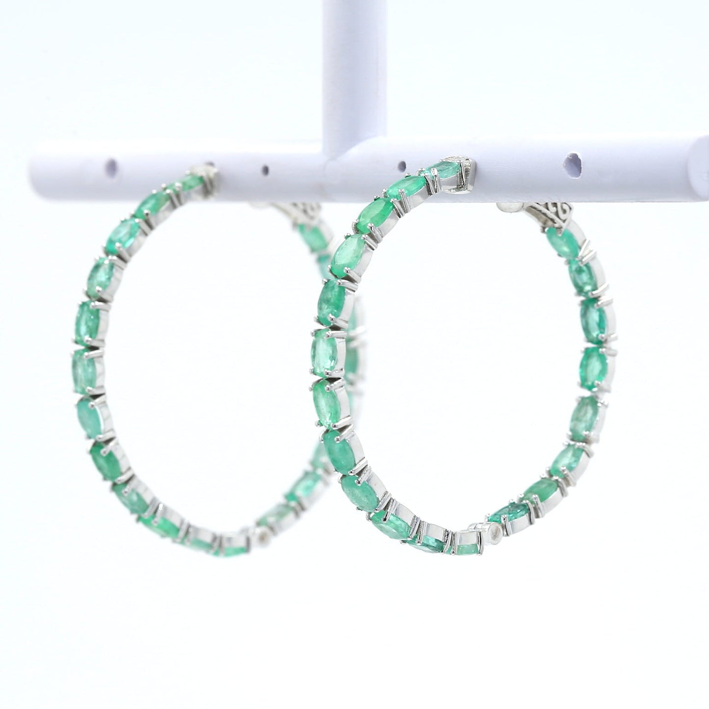 Colombian Emerald Earrings (1 pair): 12.5 ct tw Emeralds, 14K White Gold