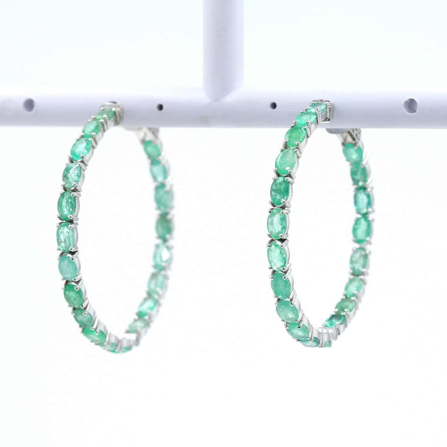 Colombian Emerald Earrings (1 pair): 12.5 ct tw Emeralds, 14K White Gold