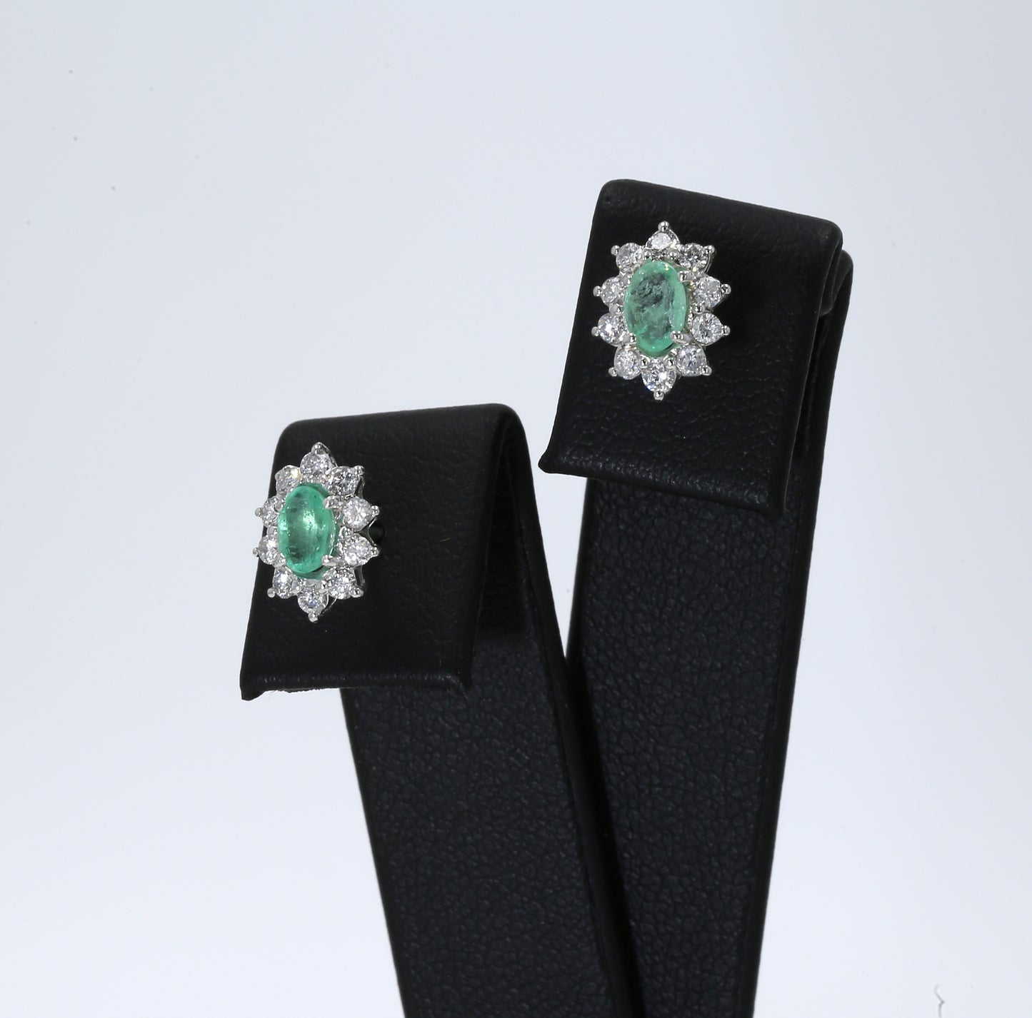 Colombian Emerald Earrings (1 pair): 0.9 ct tw Emeralds, 0.6 ct tw Diamonds, 14K White Gold