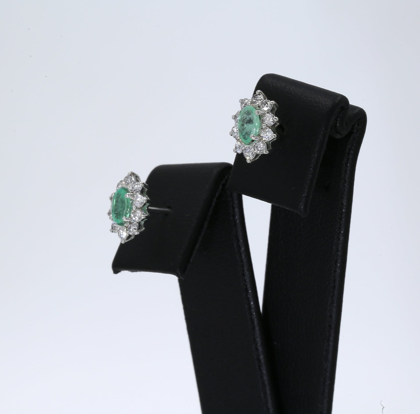 Colombian Emerald Earrings (1 pair): 0.9 ct tw Emeralds, 0.6 ct tw Diamonds, 14K White Gold