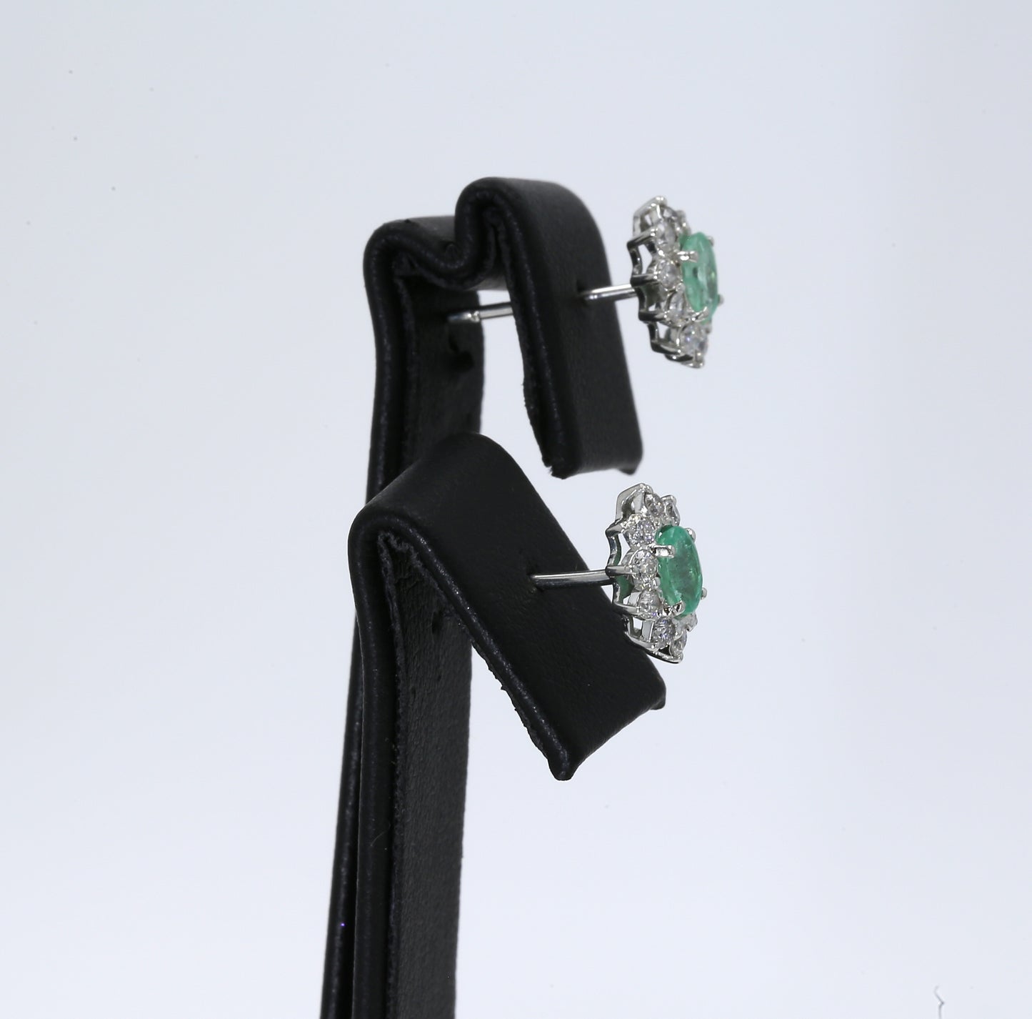 Colombian Emerald Earrings (1 pair): 0.9 ct tw Emeralds, 0.6 ct tw Diamonds, 14K White Gold