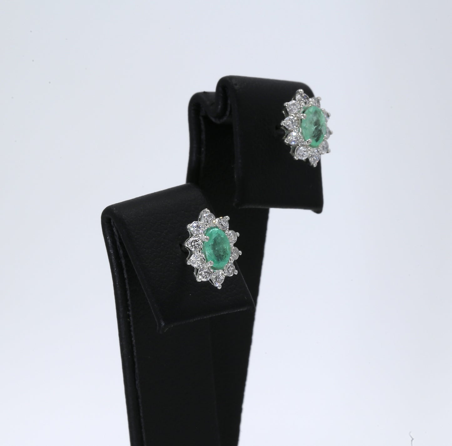 Colombian Emerald Earrings (1 pair): 0.9 ct tw Emeralds, 0.6 ct tw Diamonds, 14K White Gold