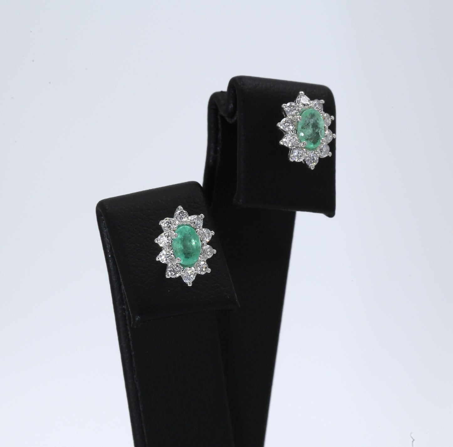 Colombian Emerald Earrings (1 pair): 0.9 ct tw Emeralds, 0.6 ct tw Diamonds, 14K White Gold