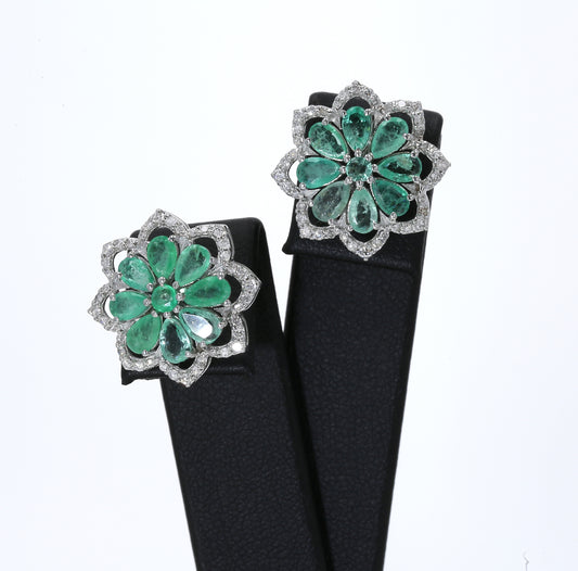 Colombian Emerald Earrings (1 pair): 2.76 ct tw Emeralds, 0.70 ct tw Diamonds, 14K White Gold