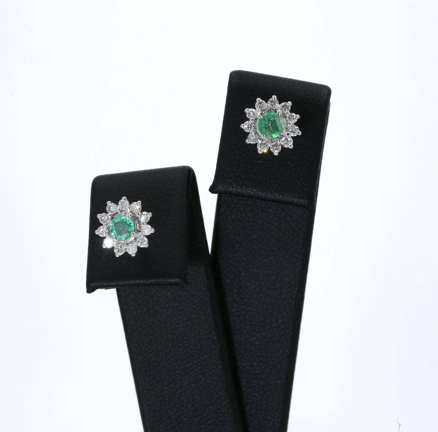 Colombian Emerald Earrings (1 pair): 0.65 ct tw Emeralds, 0.60 ct tw Diamonds, 14K White Gold