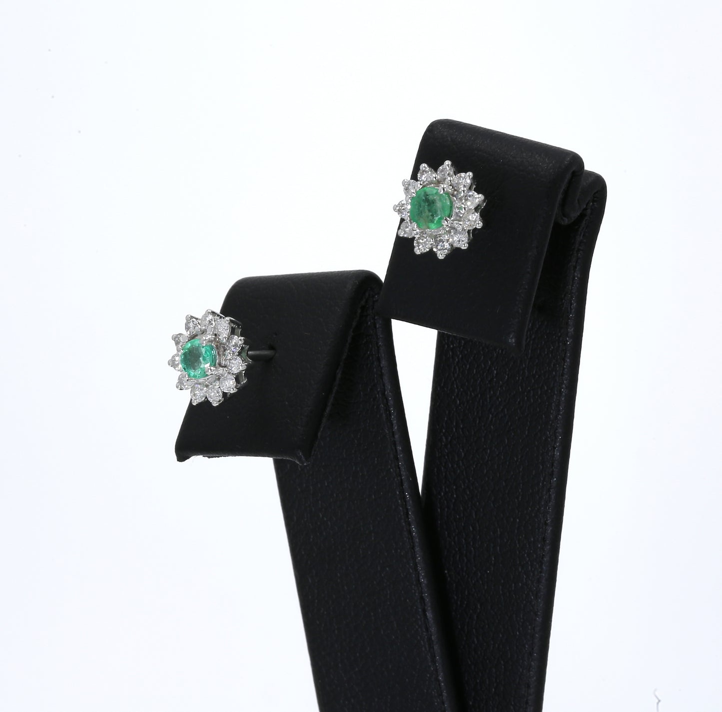 Colombian Emerald Earrings (1 pair): 0.65 ct tw Emeralds, 0.60 ct tw Diamonds, 14K White Gold