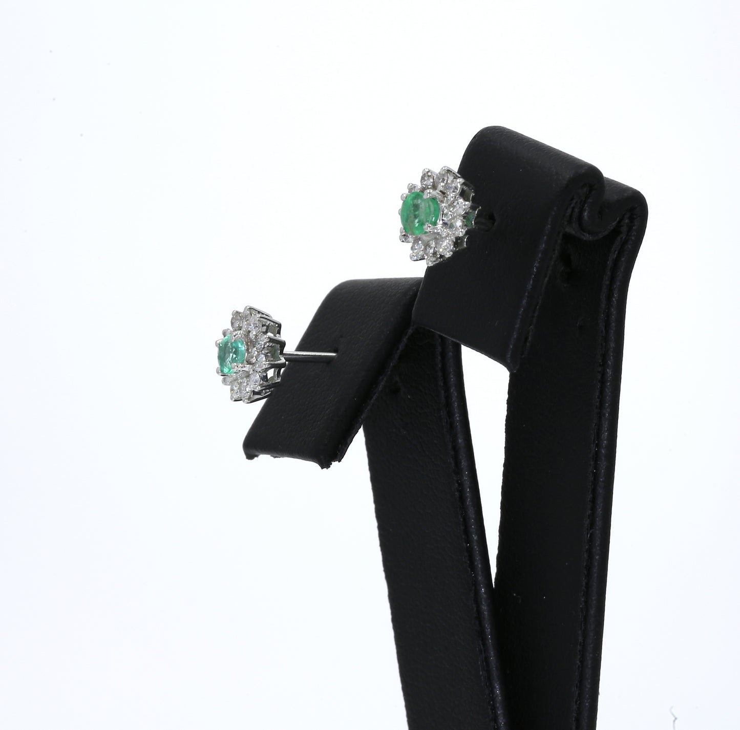 Colombian Emerald Earrings (1 pair): 0.65 ct tw Emeralds, 0.60 ct tw Diamonds, 14K White Gold