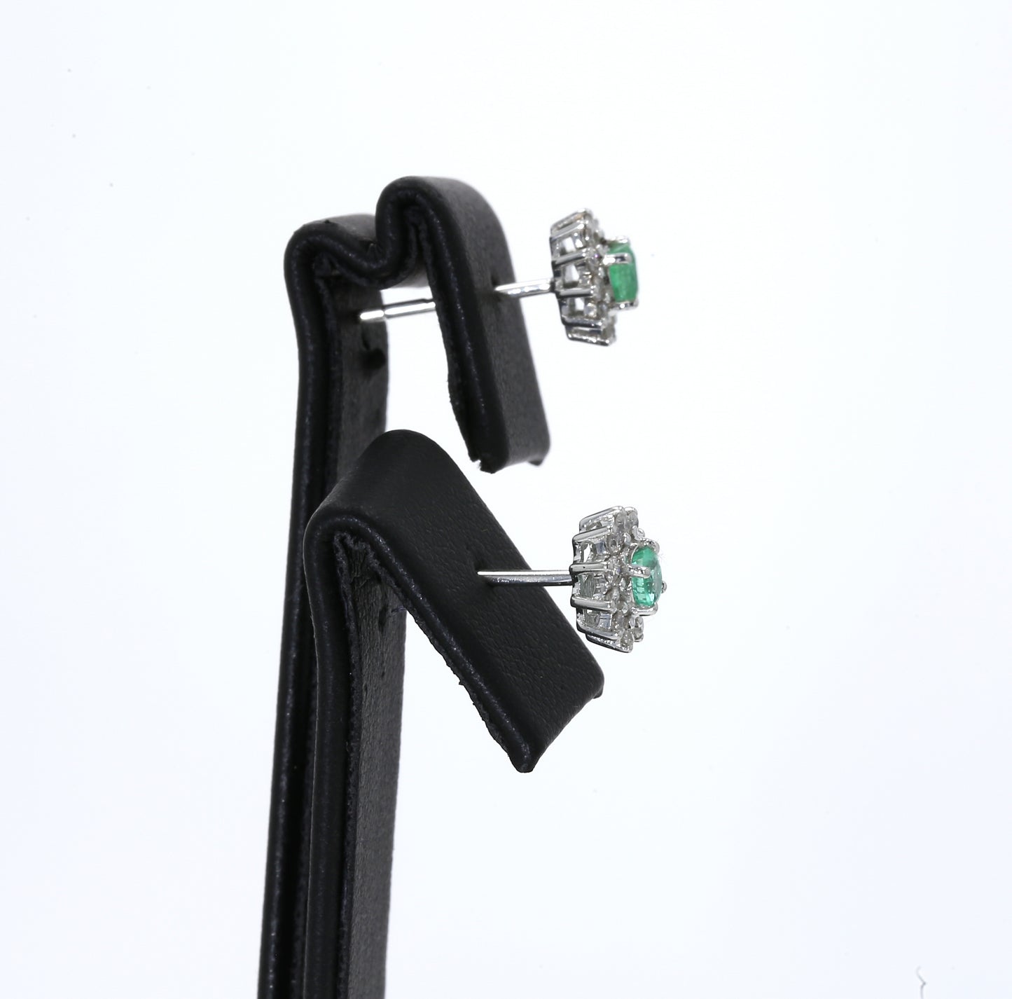 Colombian Emerald Earrings (1 pair): 0.65 ct tw Emeralds, 0.60 ct tw Diamonds, 14K White Gold