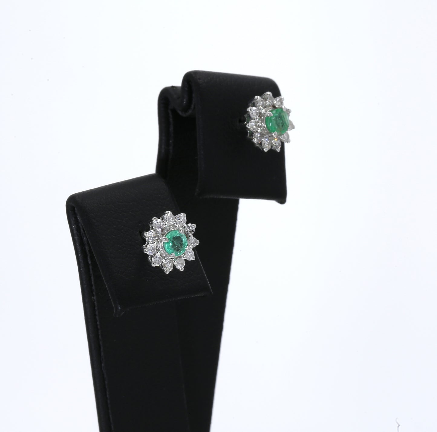 Colombian Emerald Earrings (1 pair): 0.65 ct tw Emeralds, 0.60 ct tw Diamonds, 14K White Gold