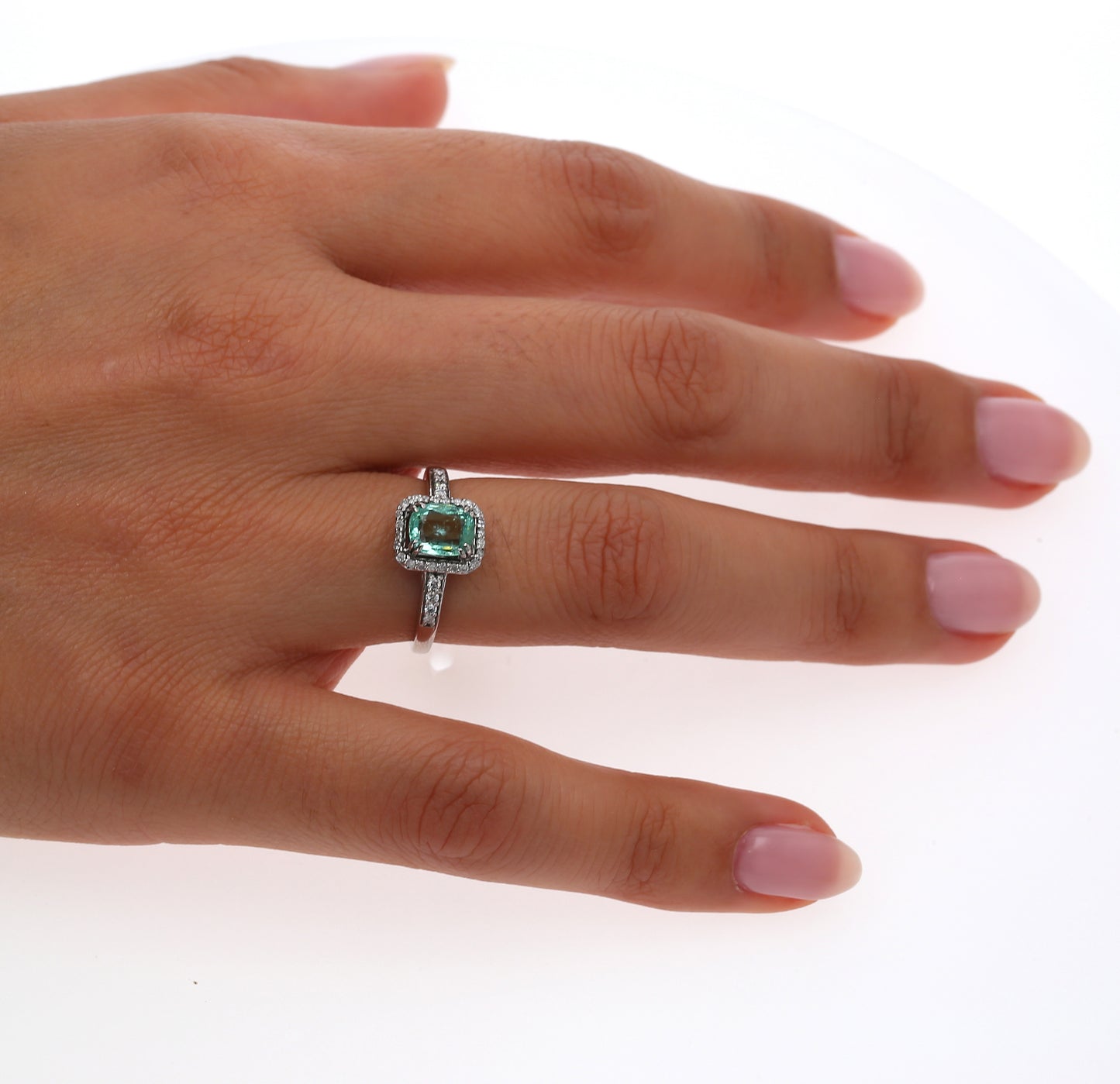 Colombian Emerald Ring: 1.05 ct tw Emeralds, 0.35 ct tw Diamonds, 14K White Gold