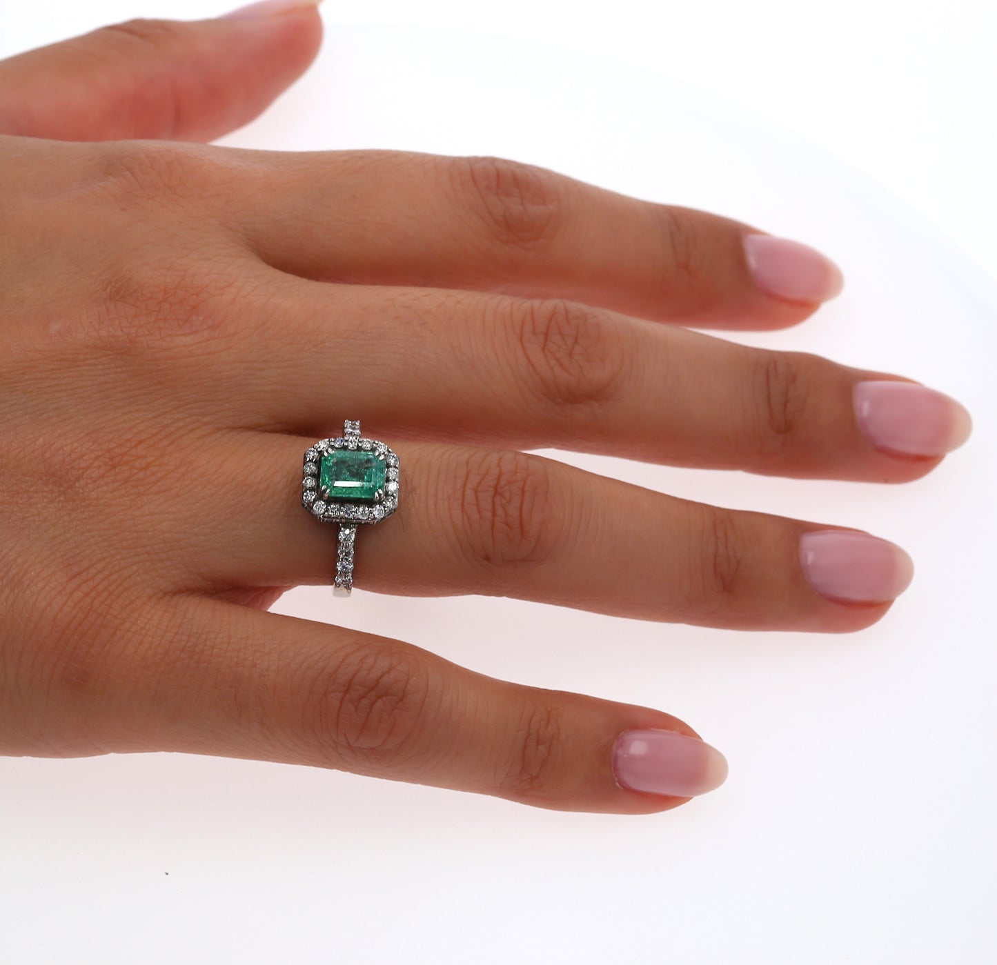 Colombian Emerald Ring: 1.50 ct tw Emeralds, 0.75 ct tw Diamonds, 14K White Gold