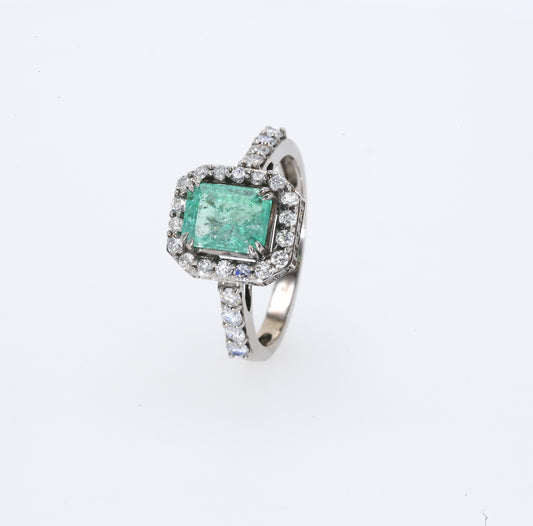 Colombian Emerald Ring: 1.50 ct tw Emeralds, 0.75 ct tw Diamonds, 14K White Gold