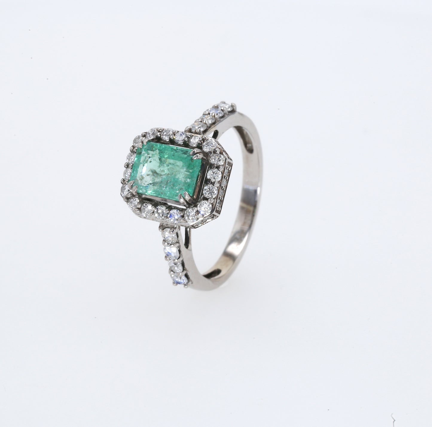 Colombian Emerald Ring: 1.50 ct tw Emeralds, 0.75 ct tw Diamonds, 14K White Gold