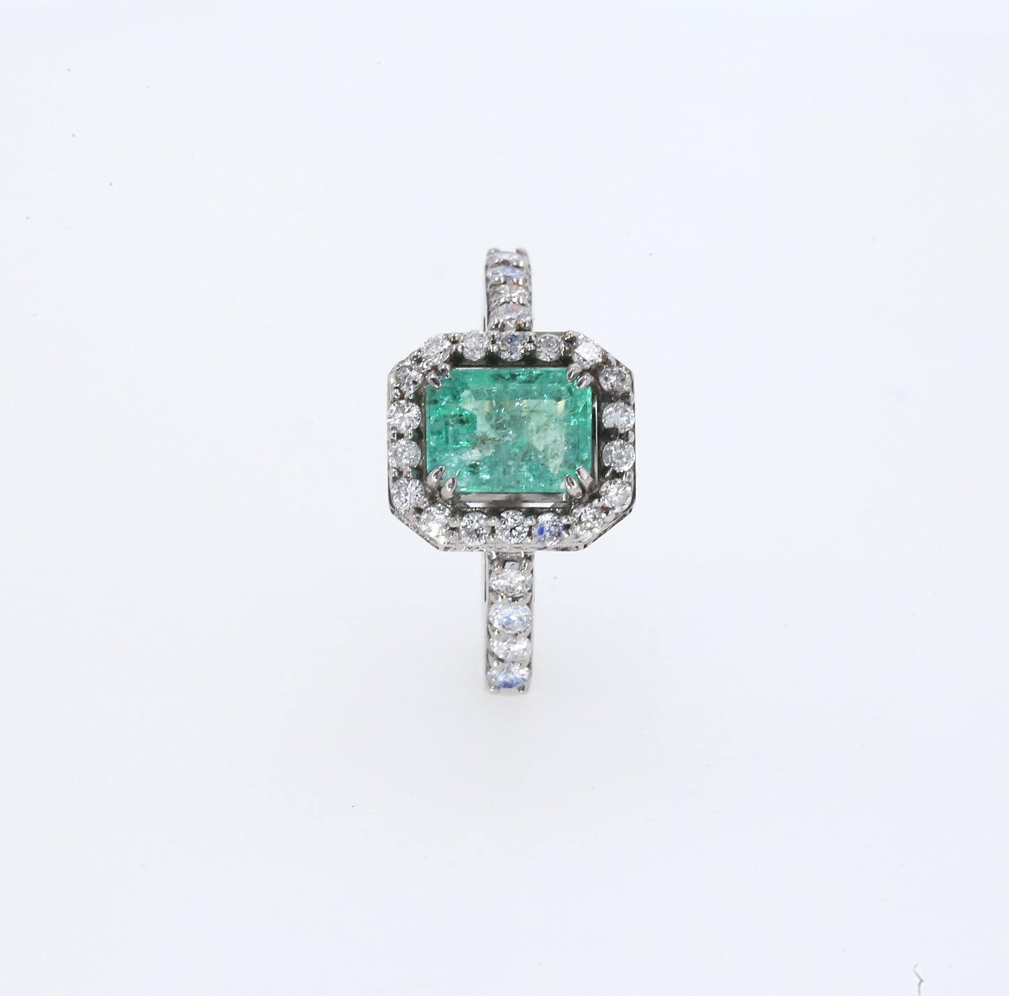 Colombian Emerald Ring: 1.50 ct tw Emeralds, 0.75 ct tw Diamonds, 14K White Gold