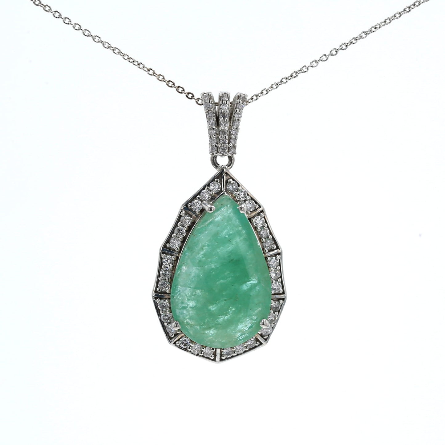 Colombian Emerald Pendant: 9.10 ct tw Emeralds, 0.90 ct tw Diamonds, 14K White Gold