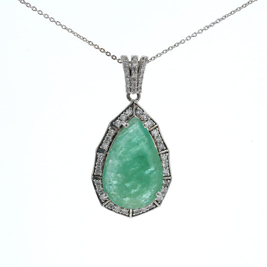 Colombian Emerald Pendant: 9.10 ct tw Emeralds, 0.90 ct tw Diamonds, 14K White Gold