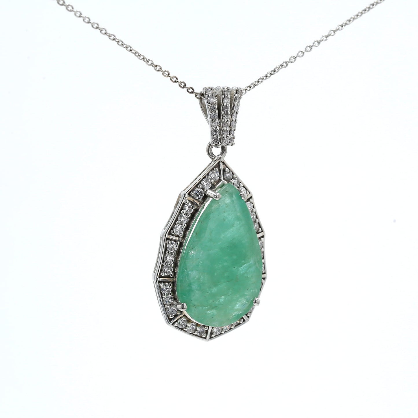 Colombian Emerald Pendant: 9.10 ct tw Emeralds, 0.90 ct tw Diamonds, 14K White Gold