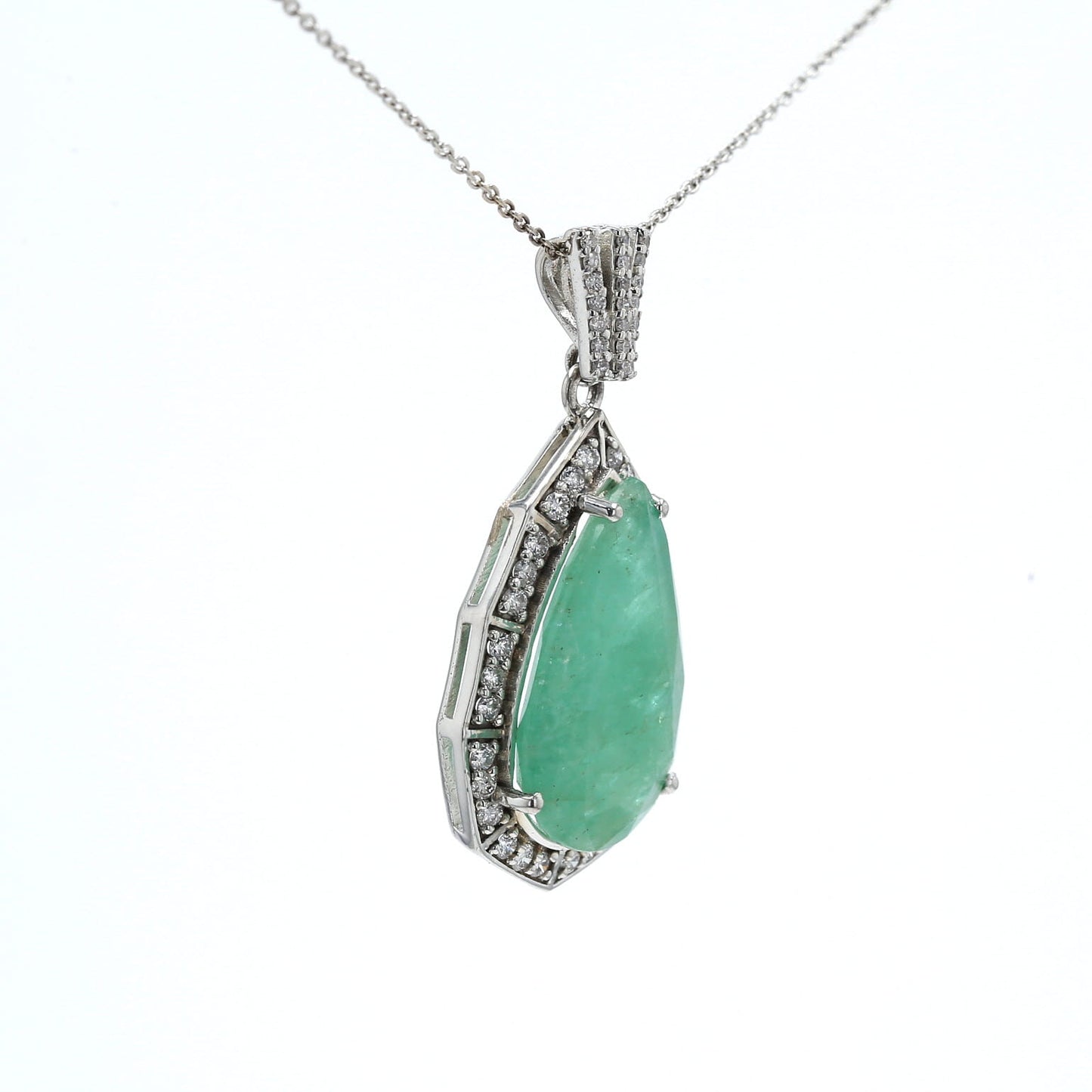 Colombian Emerald Pendant: 9.10 ct tw Emeralds, 0.90 ct tw Diamonds, 14K White Gold