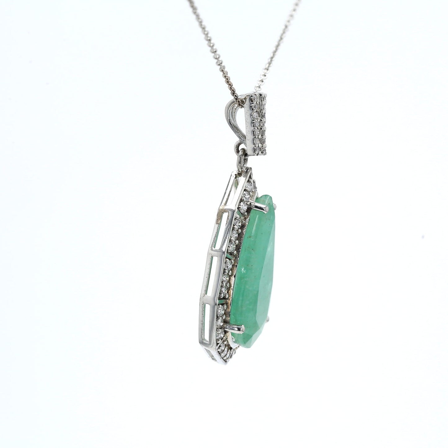 Colombian Emerald Pendant: 9.10 ct tw Emeralds, 0.90 ct tw Diamonds, 14K White Gold