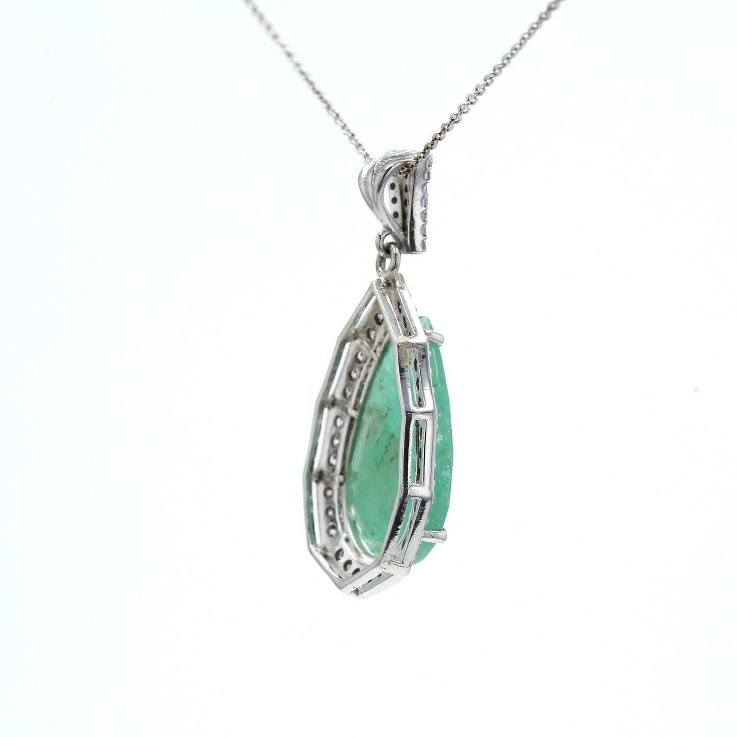 Colombian Emerald Pendant: 9.10 ct tw Emeralds, 0.90 ct tw Diamonds, 14K White Gold