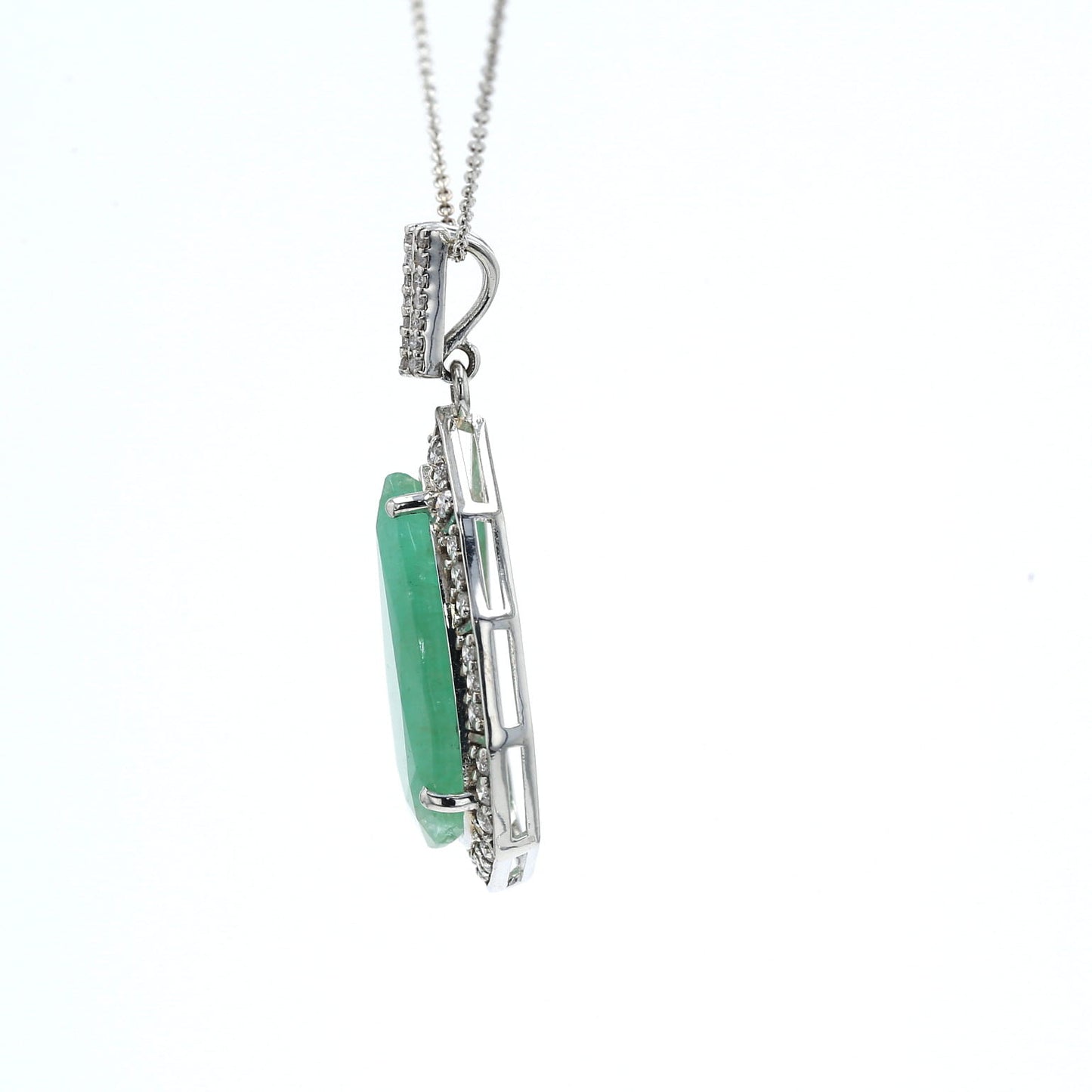 Colombian Emerald Pendant: 9.10 ct tw Emeralds, 0.90 ct tw Diamonds, 14K White Gold