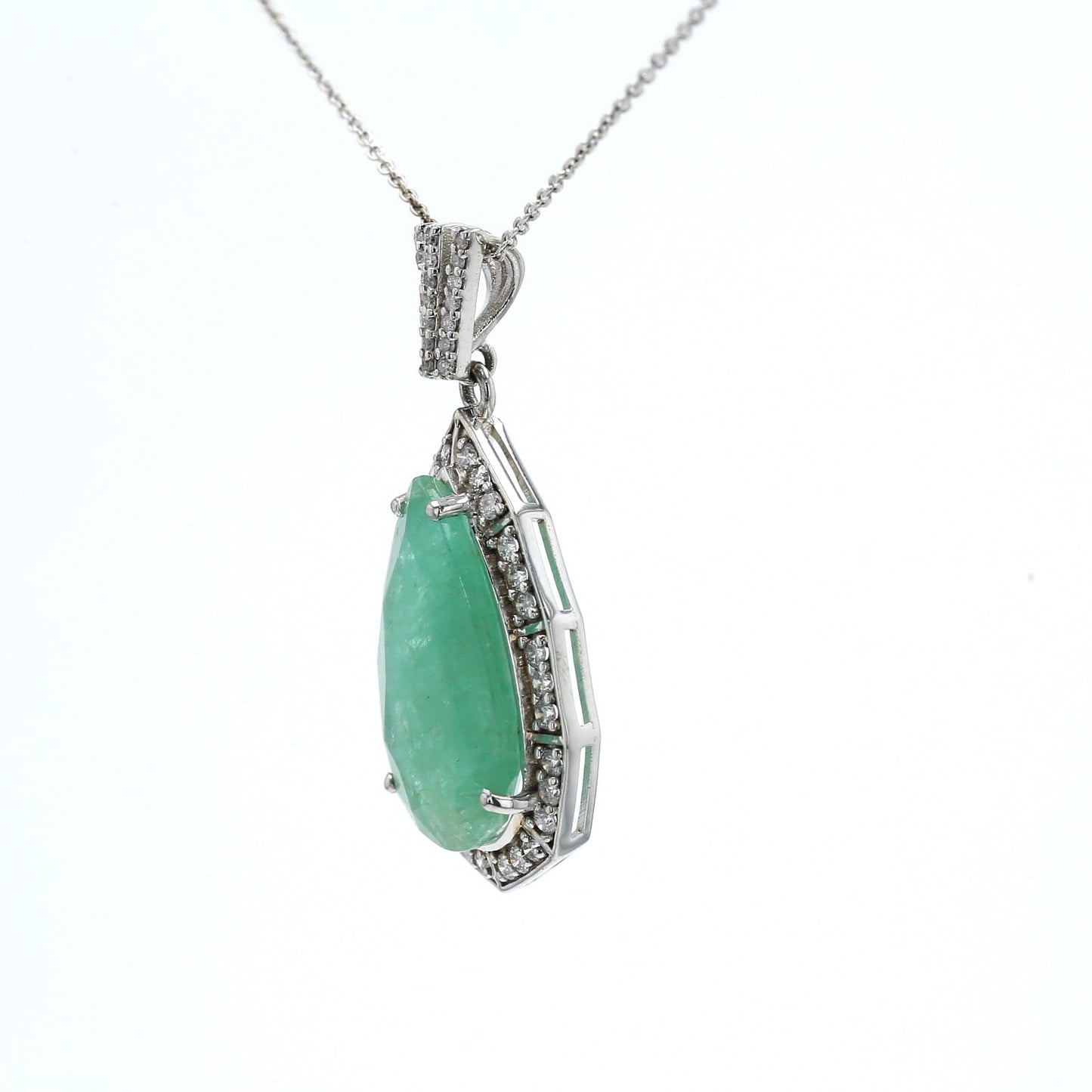 Colombian Emerald Pendant: 9.10 ct tw Emeralds, 0.90 ct tw Diamonds, 14K White Gold