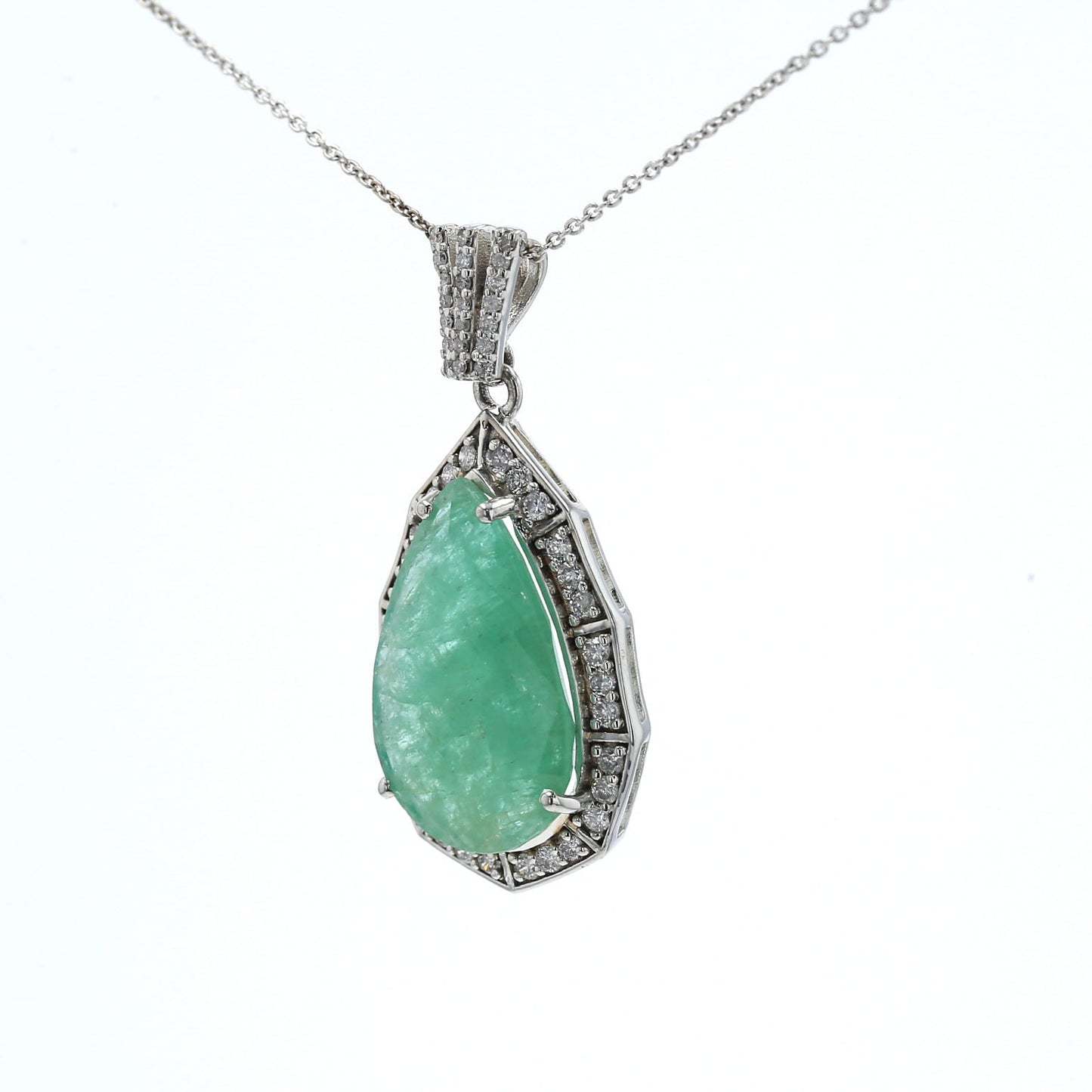 Colombian Emerald Pendant: 9.10 ct tw Emeralds, 0.90 ct tw Diamonds, 14K White Gold