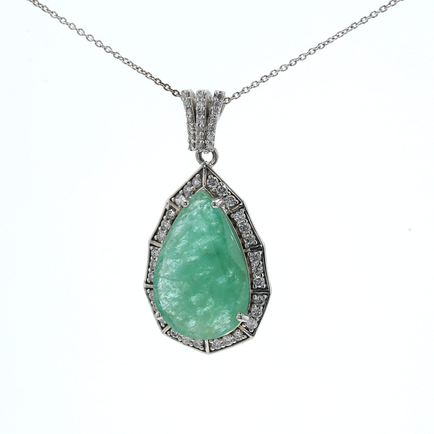 Colombian Emerald Pendant: 9.10 ct tw Emeralds, 0.90 ct tw Diamonds, 14K White Gold