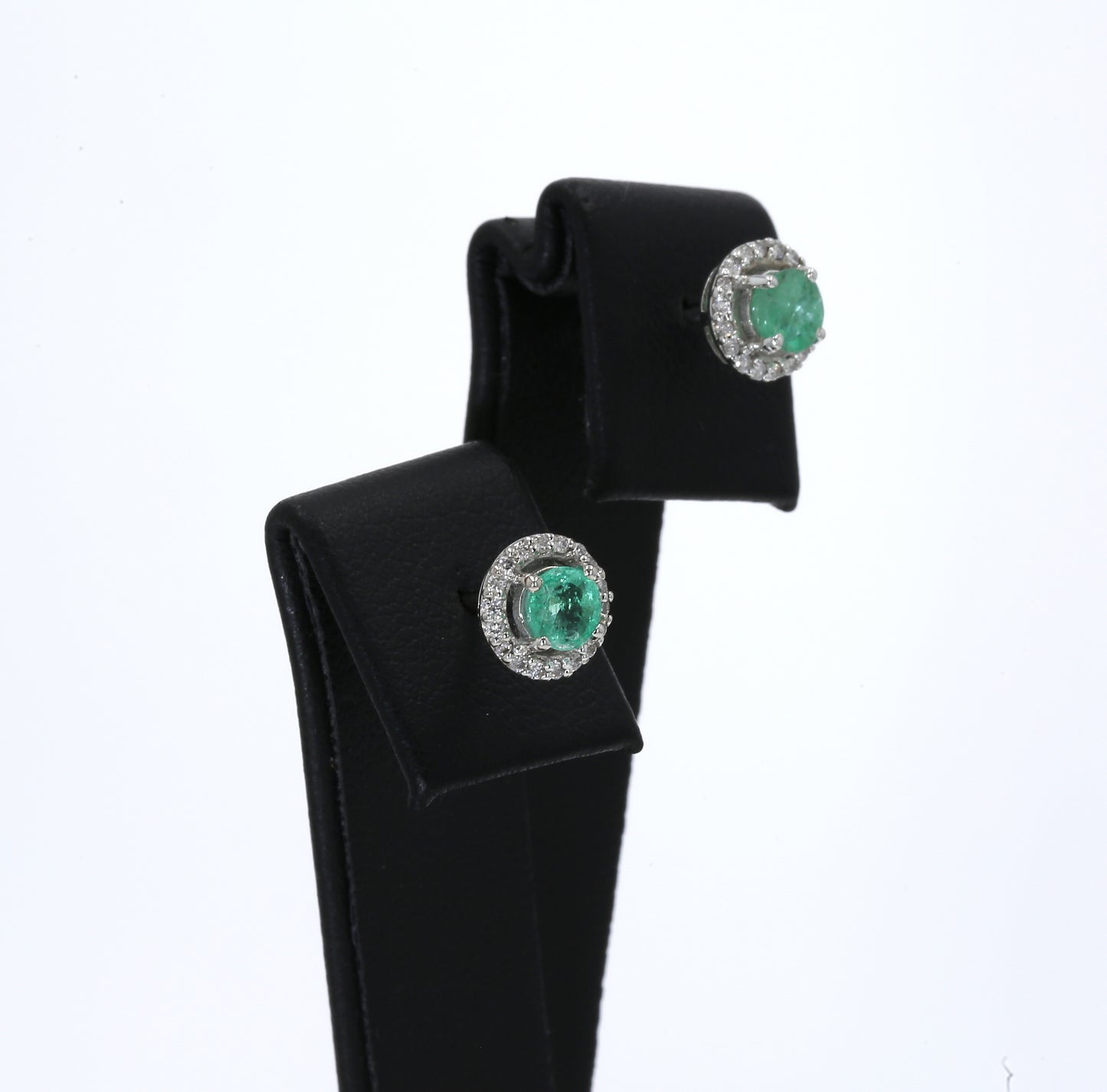 Colombian Emerald Earrings (1 pair): 0.60 ct tw Emeralds, 0.40ct tw Diamonds, 14K White Gold