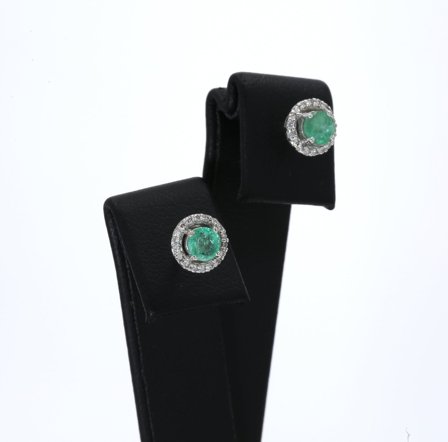 Colombian Emerald Earrings (1 pair): 0.60 ct tw Emeralds, 0.40ct tw Diamonds, 14K White Gold