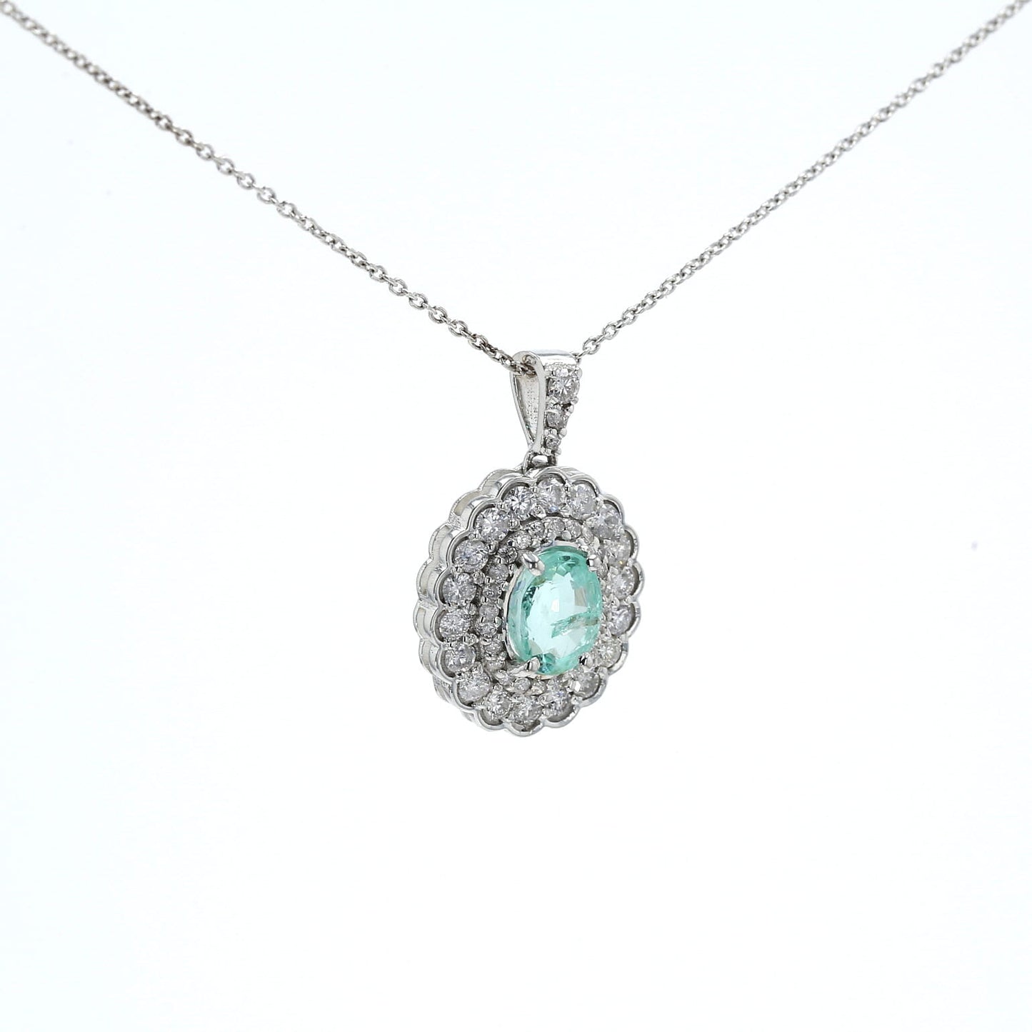 Colombian Emerald Pendant: 1.45 ct tw Emeralds, 0.95 ct tw Diamonds, 14K White Gold