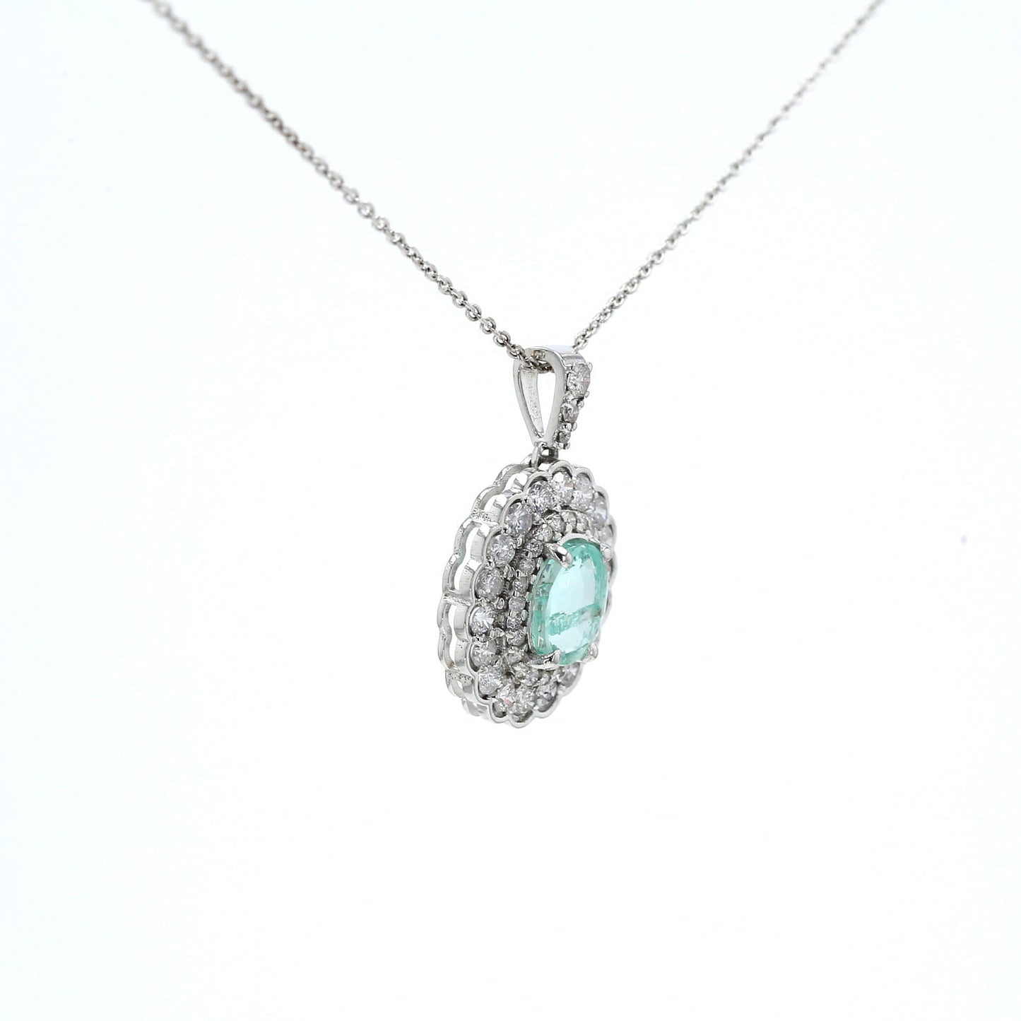 Colombian Emerald Pendant: 1.45 ct tw Emeralds, 0.95 ct tw Diamonds, 14K White Gold