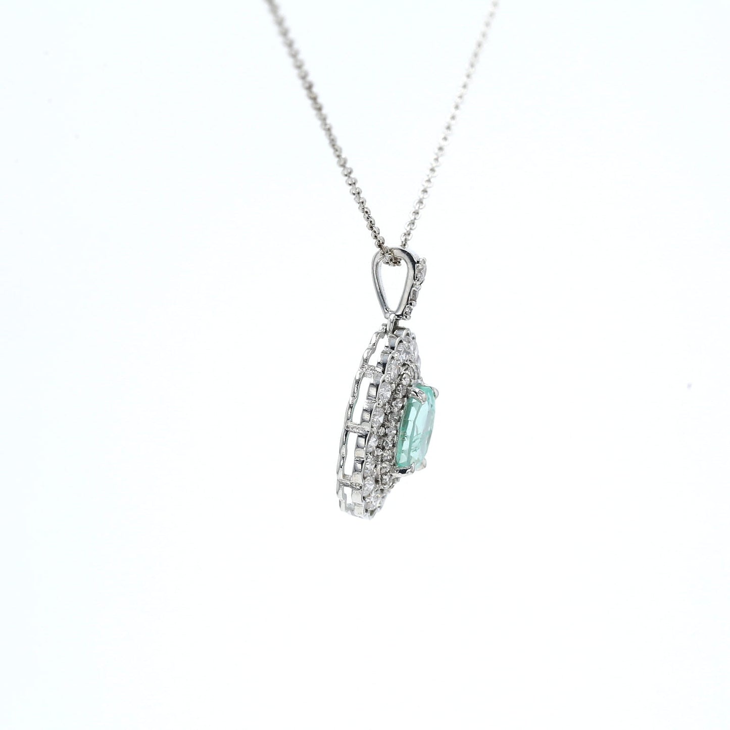 Colombian Emerald Pendant: 1.45 ct tw Emeralds, 0.95 ct tw Diamonds, 14K White Gold