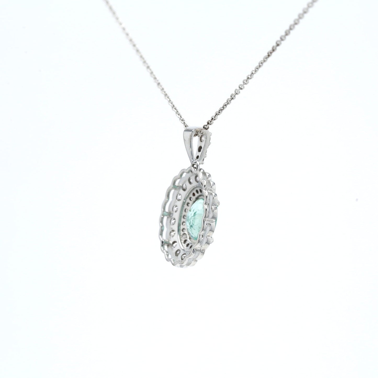 Colombian Emerald Pendant: 1.45 ct tw Emeralds, 0.95 ct tw Diamonds, 14K White Gold