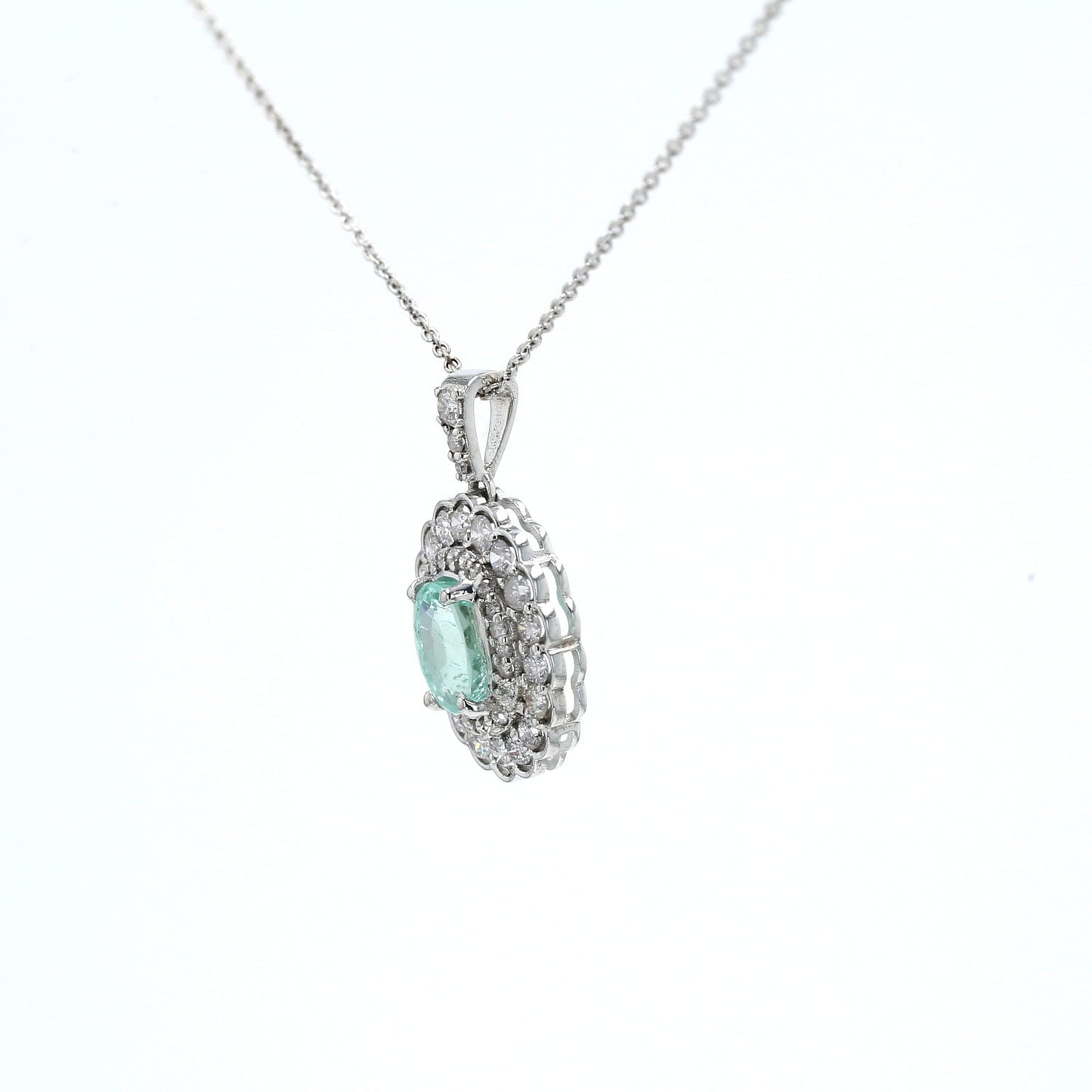 Colombian Emerald Pendant: 1.45 ct tw Emeralds, 0.95 ct tw Diamonds, 14K White Gold