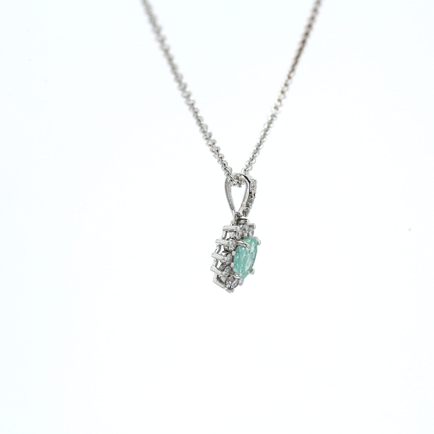 Colombian Emerald Pendant: 0.50 ct tw Emeralds, 0.65 ct tw Diamonds, 14K White Gold