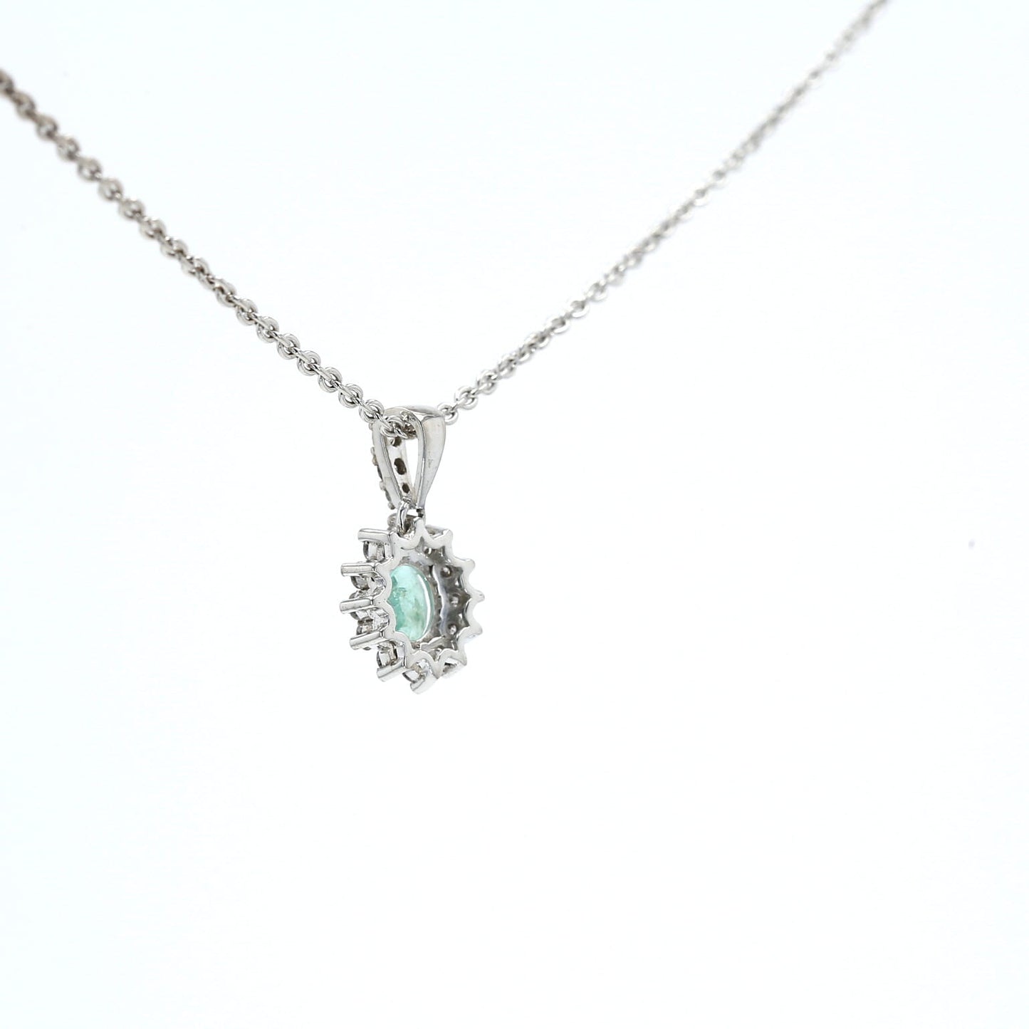 Colombian Emerald Pendant: 0.50 ct tw Emeralds, 0.65 ct tw Diamonds, 14K White Gold