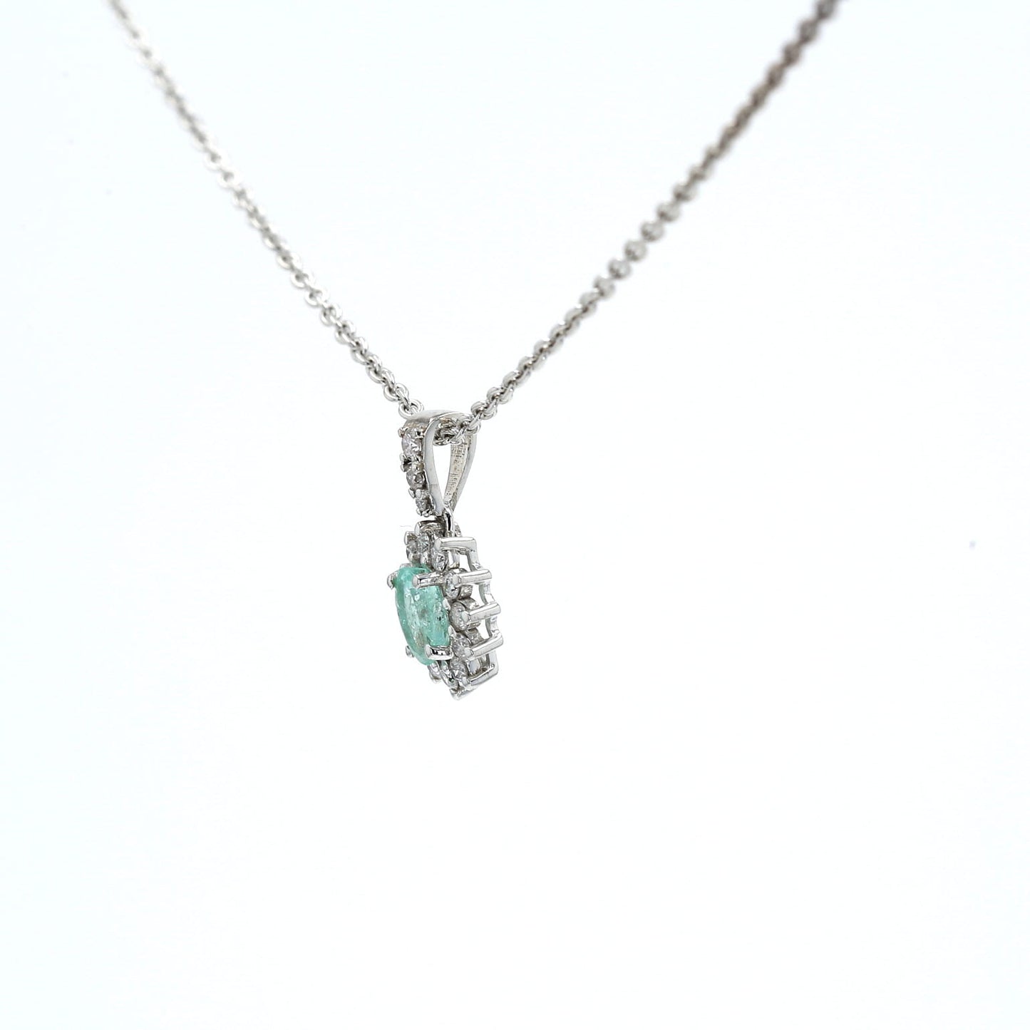 Colombian Emerald Pendant: 0.50 ct tw Emeralds, 0.65 ct tw Diamonds, 14K White Gold